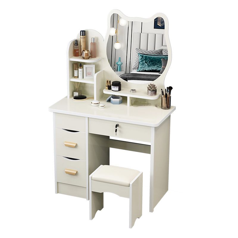 4 Drawers 31.5" Wide Vanity Set Nordic Wood Dressing Table with Stool and Mirror