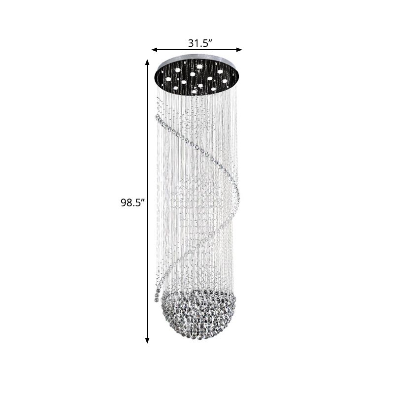 12 Heads Orbs and Rods Hanging Lamp Modernist Silver Crystal LED Cluster Pendant Light