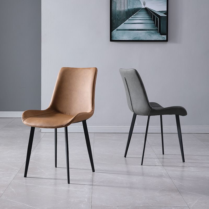 Contemporary Home Leather Side Chair Matte Finish Solid Back Dining Chair