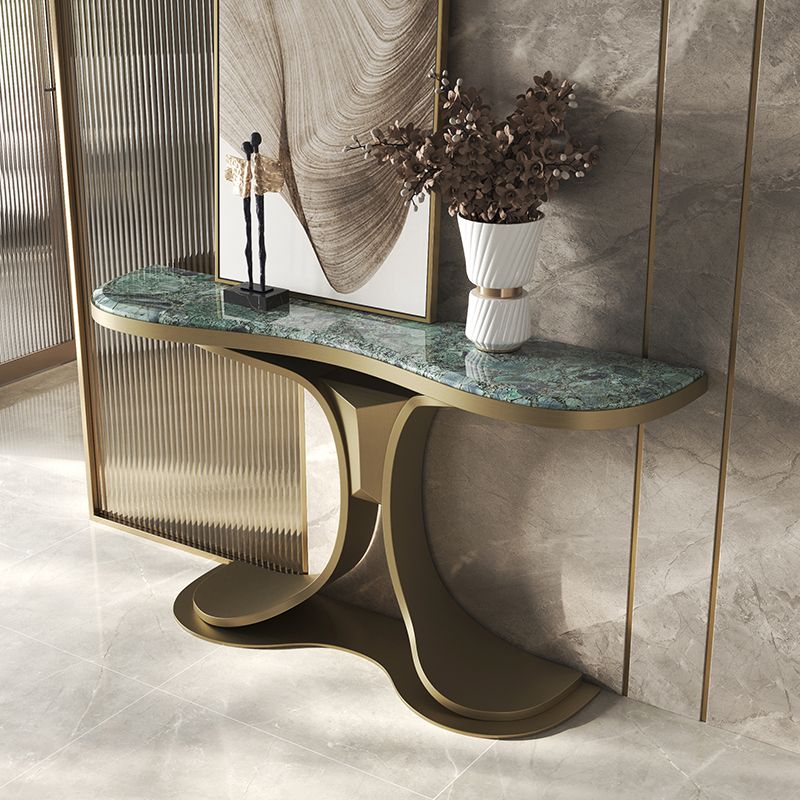 Glam Green Console Table Half Moon Console Sofa Table for Hall
