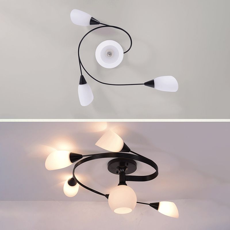 Twirled Glass Semi Flush Mount Black Traditional Multi Lights Ceiling Light for Living Room