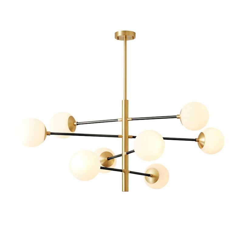 Brass Tierd sospeso a sospensione Light Postmodern Metal lampadario in metallo con sfera di vetro lattiginoso