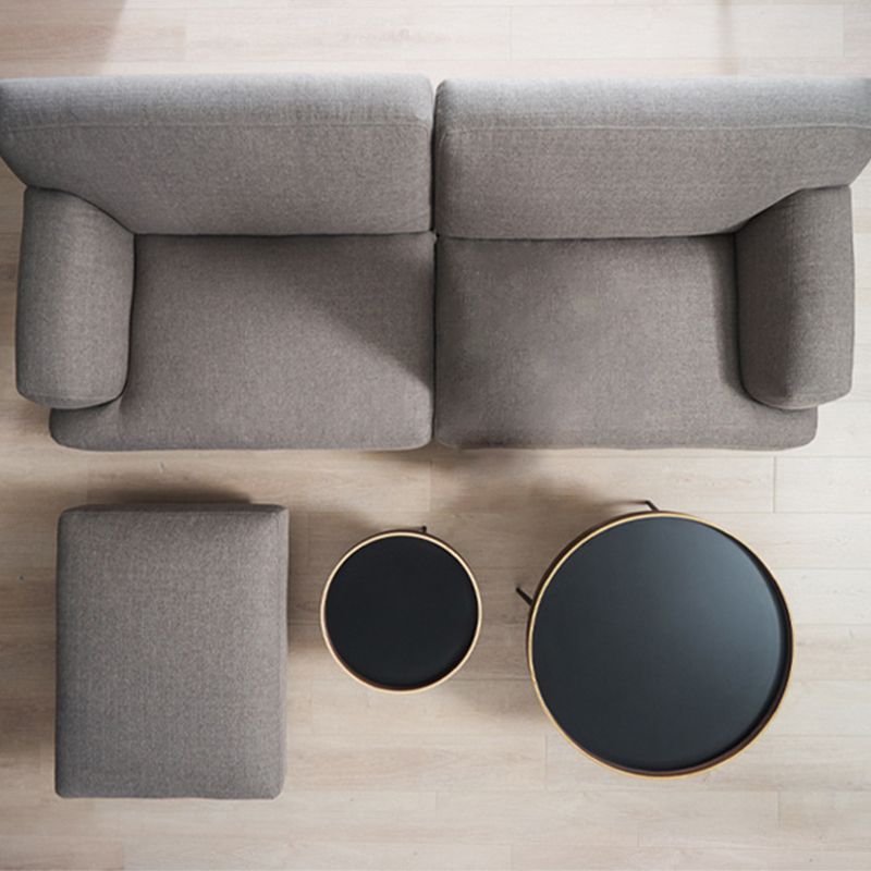 Round Wooden Coffee Table Black Tray Top Cocktail Table with 4 Legs