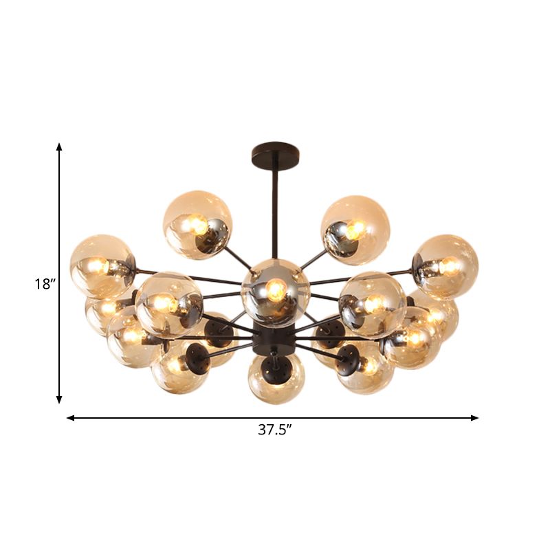 Amber/Blue/Clear Glass Spherical Chandelier Light Post Modern 6/8/10 Lights Black Pendant Lamp for Bedroom