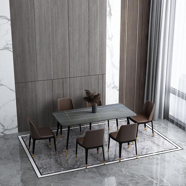 Mesa de comedor rectangular industrial de metal Mesa de comedor de piedra sinterizada con patas de metal