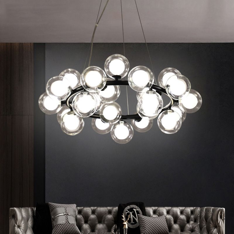 25 Bulbs Dining Room Hanging Lamp Kit Simple Chandelier Light Fixture with Round Glass Shade