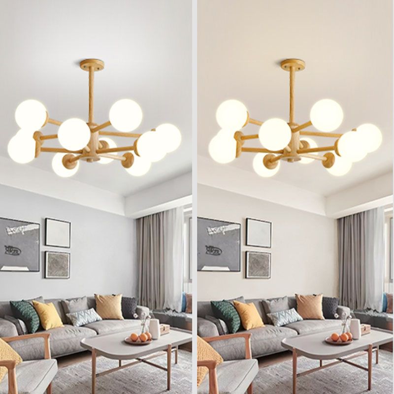 Kreative hölzerne Deckenleuchte mit Glasschatten für den Salon