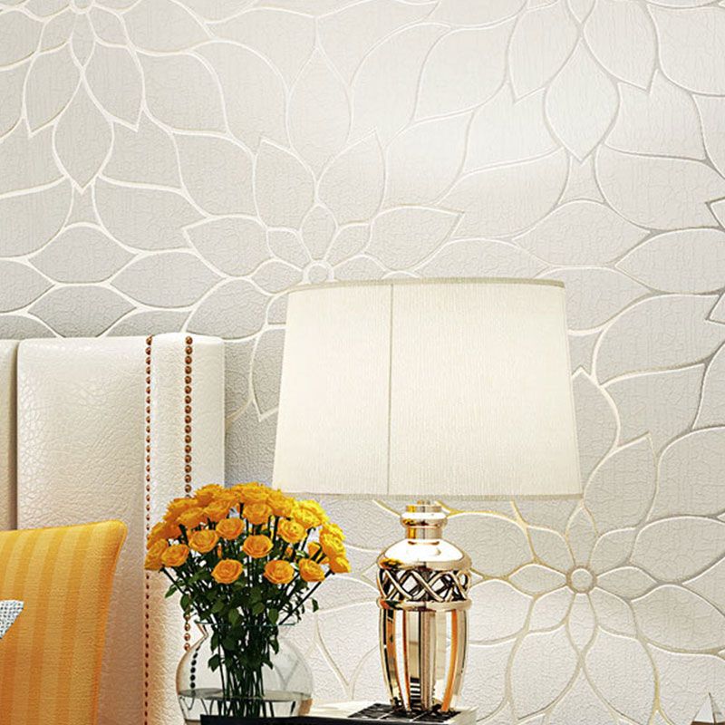 33' x 20.5" Flock Wall Decor in Natural Color Lotus Design Wallpaper Roll, Non-Pasted