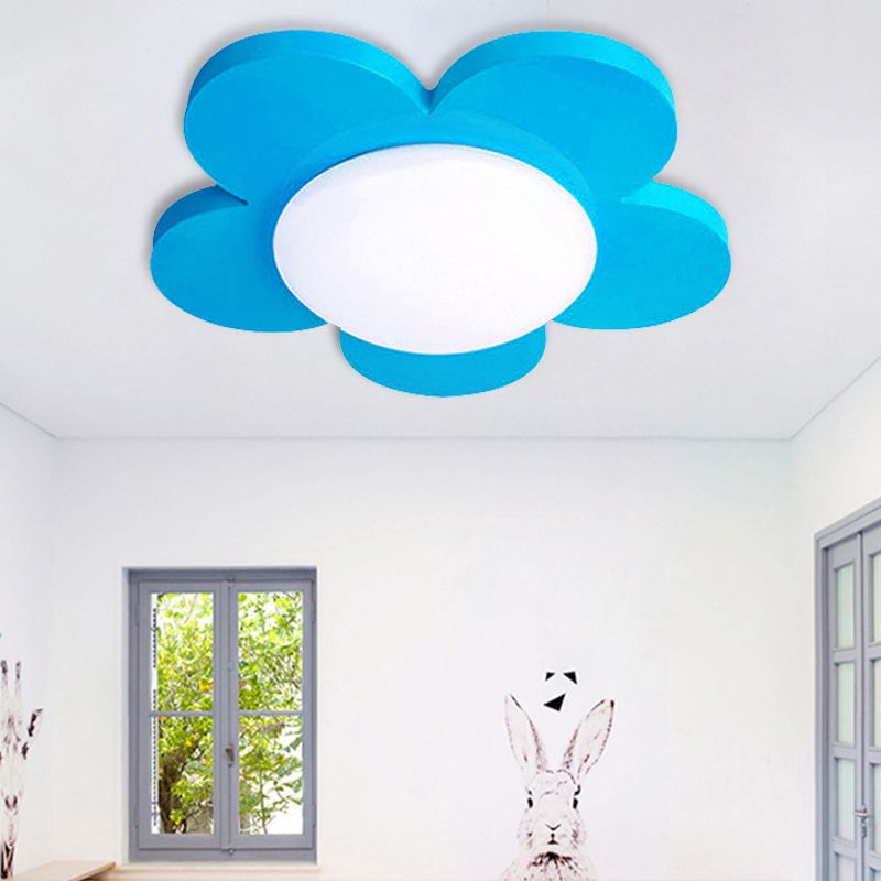 Luz de techo de dormitorio para niños, iluminación de montaje empotrado Macaron con pantalla floral acrílica