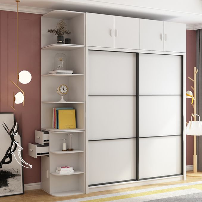White Engineered Wood Wardrobe Armoire Modern Sliding Wardrobe Closet