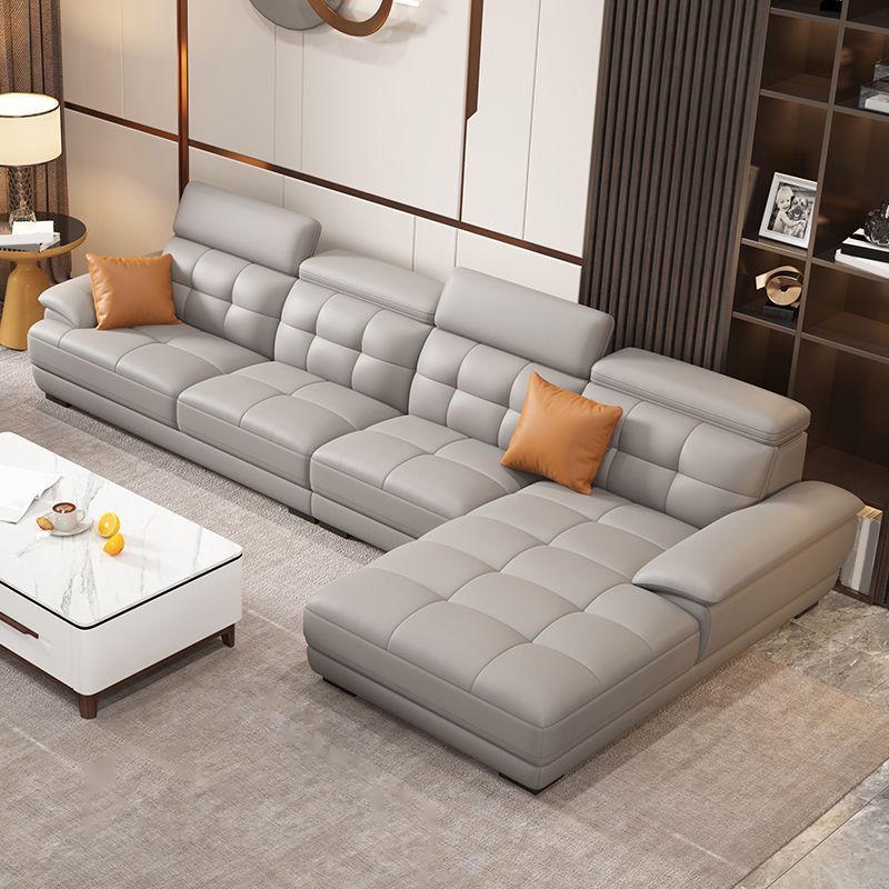 Contemporary Stain-Resistant Genuine Leather Square Arm Stationary Sofa