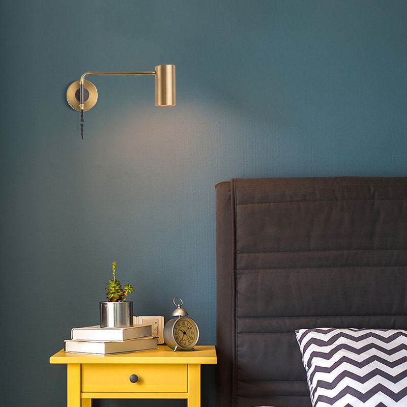 Adjustable Tubular Reading Wall Lamp Minimalistic Metal 1-Light Bedside Spotlight