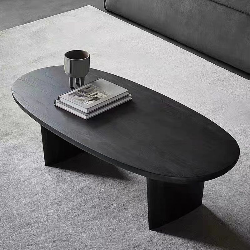 Modern 2 Legs Oval Cocktail Table Wooden Coffee Table in Black