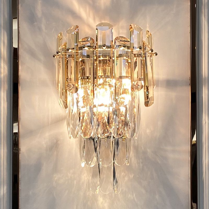 Pronzo della parete geometrica cristallina in moderna luce da parete a 2 luci in stile di lusso per spazi interni