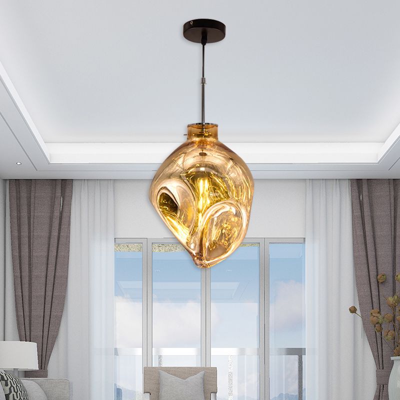 Contemporary Style Hanging Light Abstract Shade 1 Light Hammered Glass Pendant Lamp for Hotel