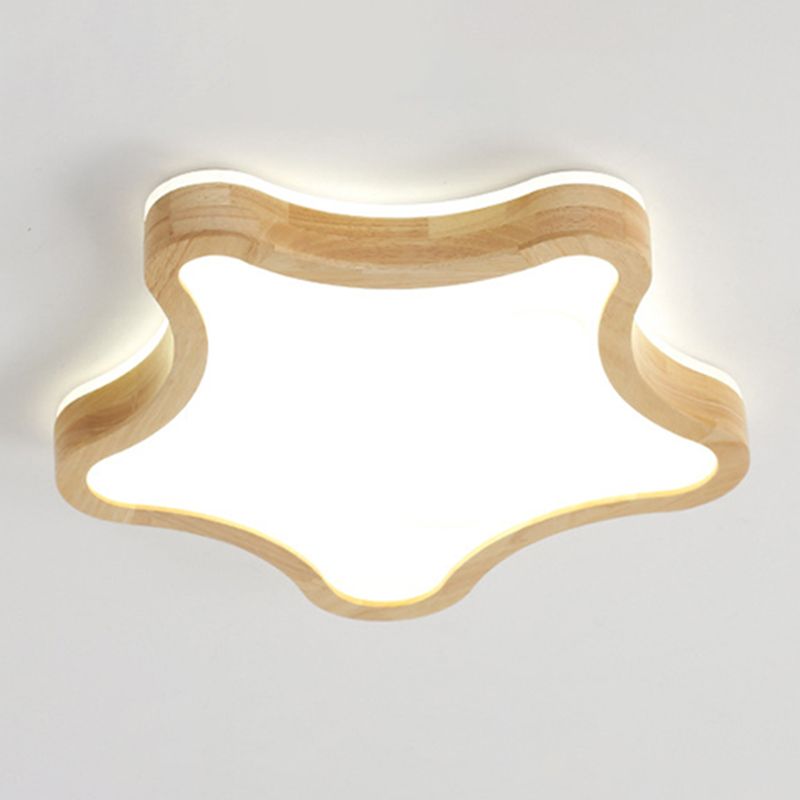 Nordic Style Wood Flush Mount Ceiling Lamp Cartoon Shape LED Flush Mount Lighting for Kids Bedroom