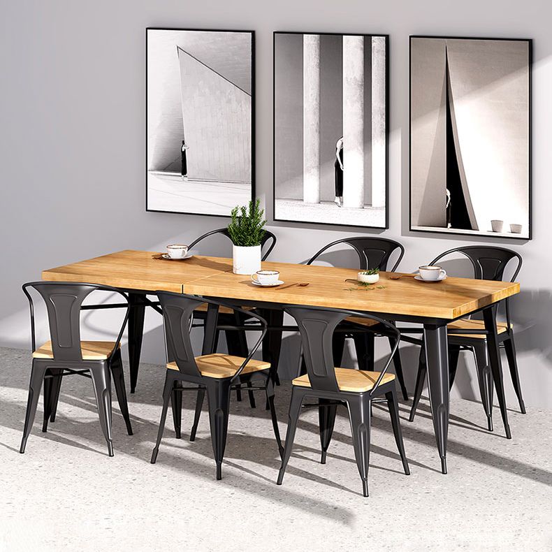 Industrial Style Solid Wood Dining Table Brown Table with Black Frame for Dinning Room