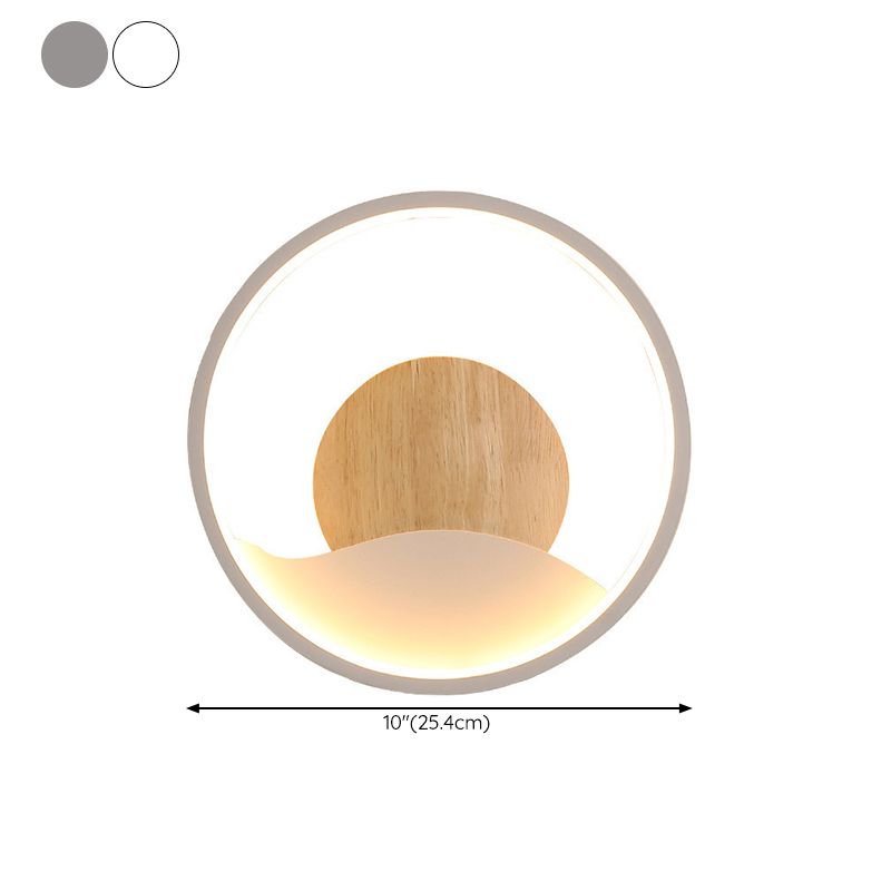 Iron and Wood Modern Wall Mount Round LED in White / Grey Wall Light