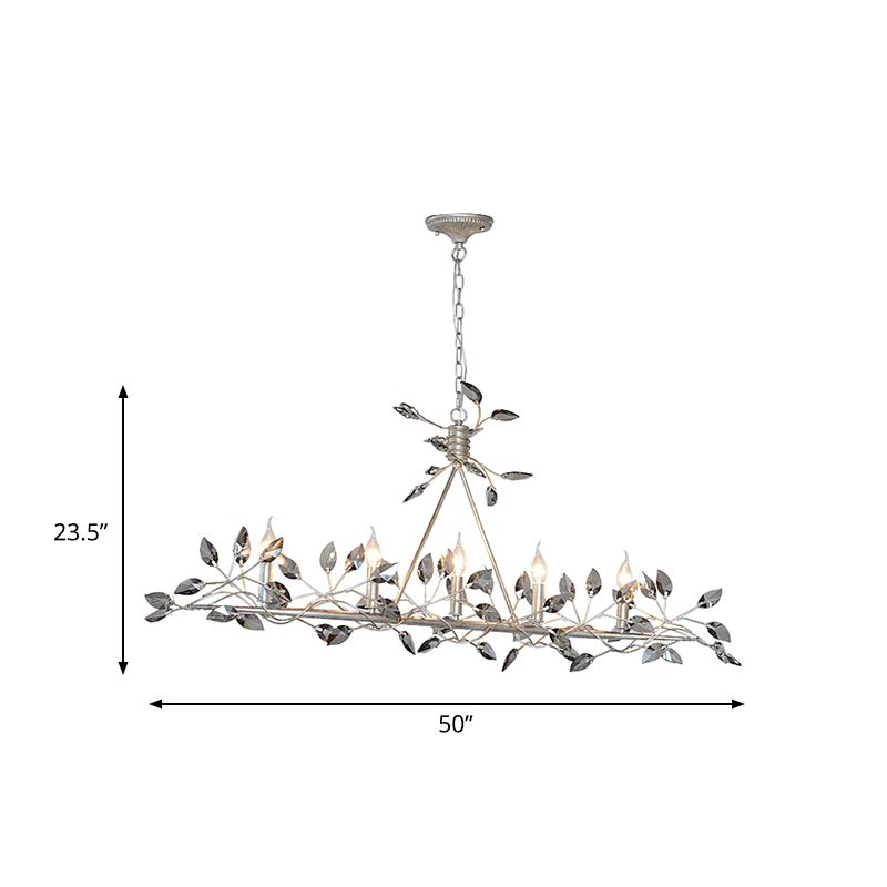 Silver/Gold Leaf Island Pendant Modernism Crystal 5 Heads Hanging Light Fixture for Dining Room