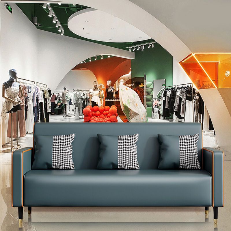 Cushions Square Arm Sofa Leather and Wood Seating with Pillows