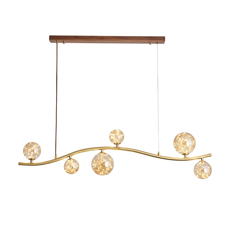 Luz de la isla Sputnik de madera en moderna luz colgante de cobre de estilo artístico con sombra de vidrio