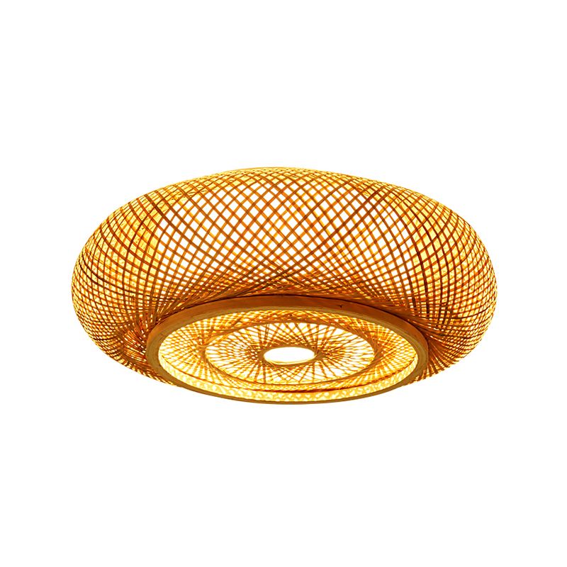 Drum Bamboo Flush Mount Lamp Asian Style Ceiling Lamp for Sitting Room