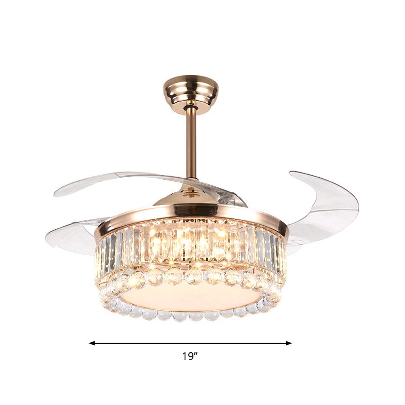 Accendendo il tamburo Blocco cristallino contemporaneo e sfere da 19 "W a LED a filo in oro, 4 lame