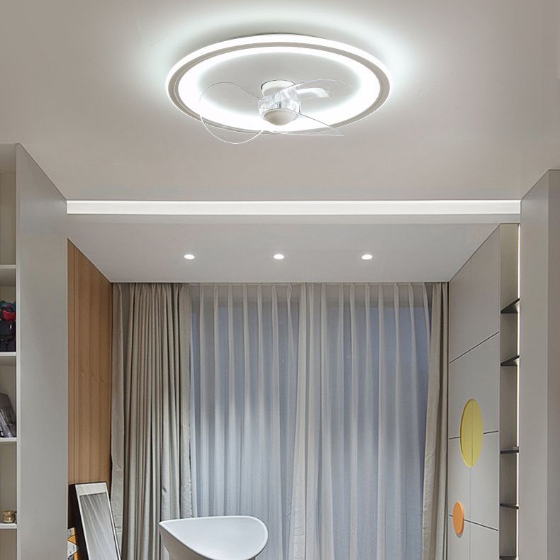 Contemporary Single White Ceiling Fan Lamp LED Metallic Ceiling Fan Light
