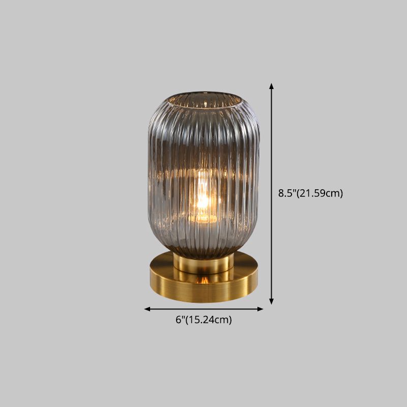 Simplicity Drum Tischlampe Ultra-moderne gerippte Glas Nachttisch-Lampe für Schlafzimmer