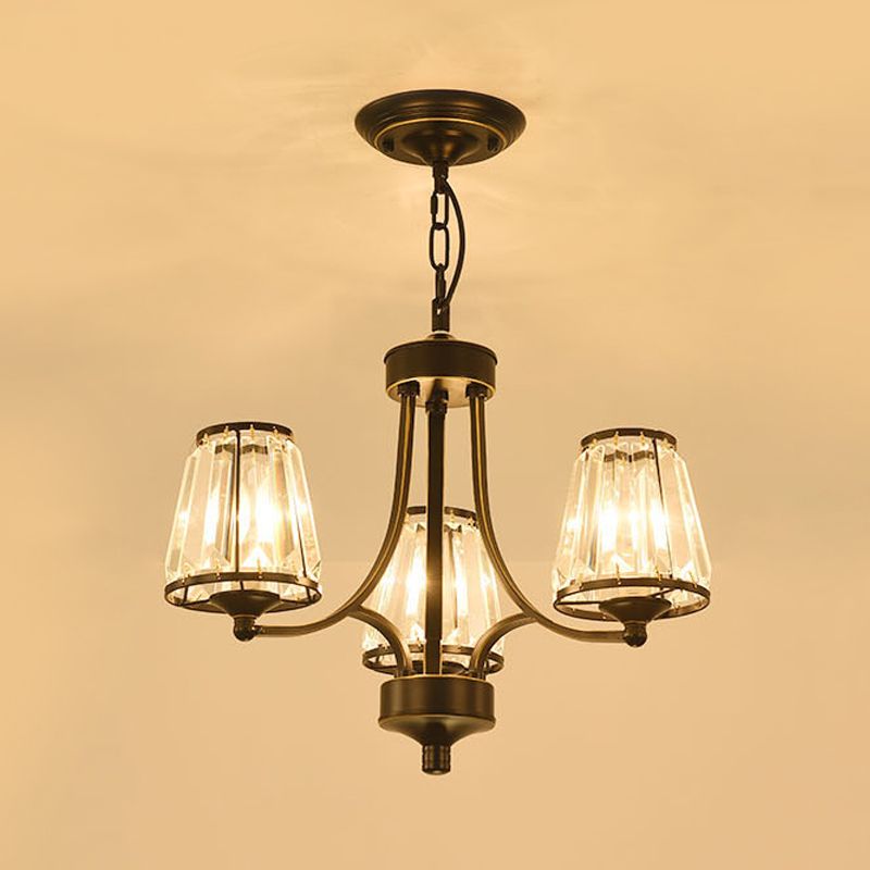 Crystal de lustre conique contemporain Crystal 3/5/6 Lumières chambre à coucher luminaire suspendu en or / noir