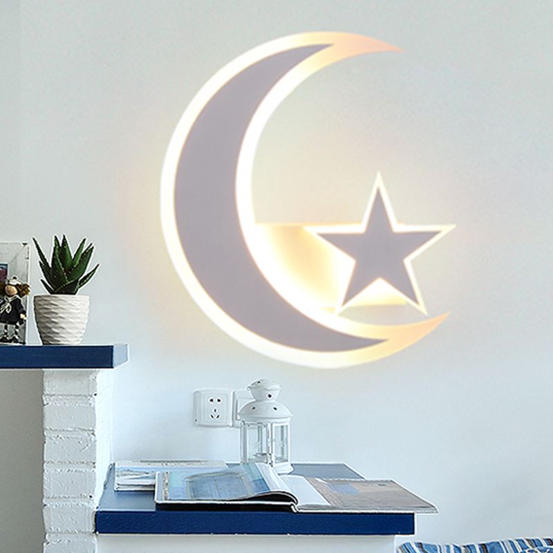 Modern Star & Crescent Wall Sconce Acrylic LED Sconce Light in White for Kid Bedroom