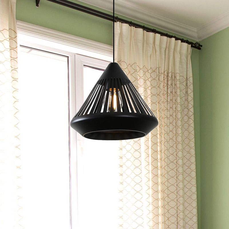 Single Iron Hanging Light Kit Vintage Black/White Diamond Cage Bistro Pendant Lighting Fixture