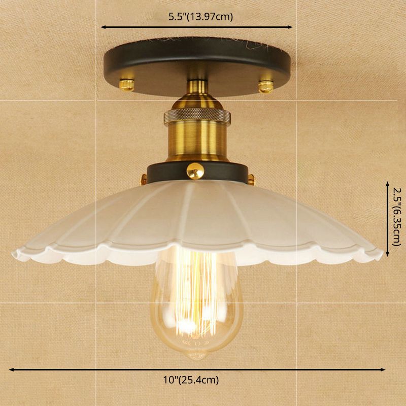 Mini lámpara de techo de estilo industrial, lámpara de montaje semiempotrado con pantalla de metal blanco, 1 luz, cafetería