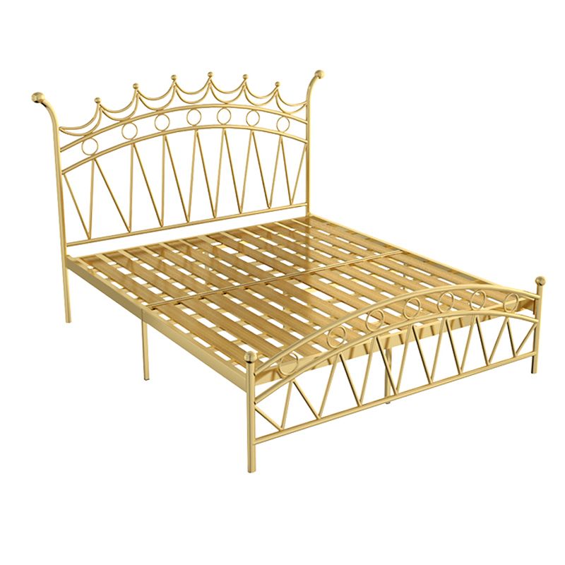 Crown Glam Headboard Bed Open-Frame Metal Bed With Footboard