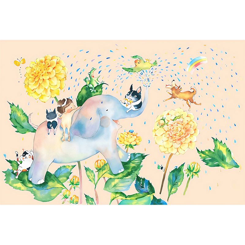 Autocollant Mural de douche d'éléphant de dessin animé, décoration murale de chambre d'enfants de couleur Pastel, taille en option