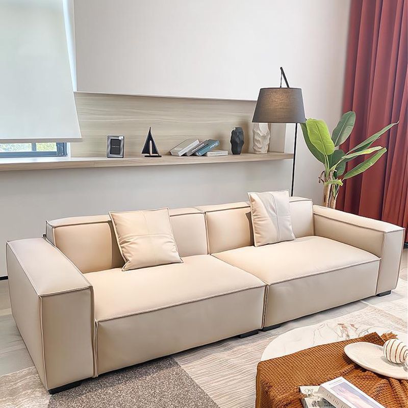 Modern 4-seat Square Arm Sofa 110.23" Wide Beige Faux Leather Sofa