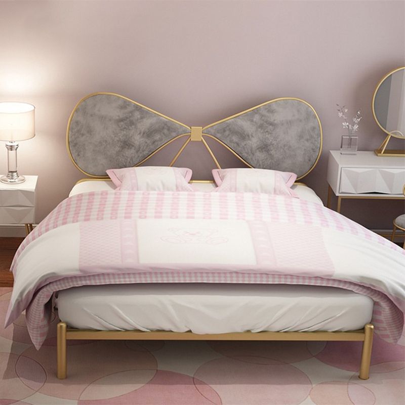 Metal and Upholstered Bed Frame with Metal Legs Open-Frame Bed in Gold