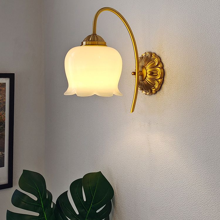 Metal Modern Wall Sconce Flower Shape Wall Light with Resin Shade for Bedroom