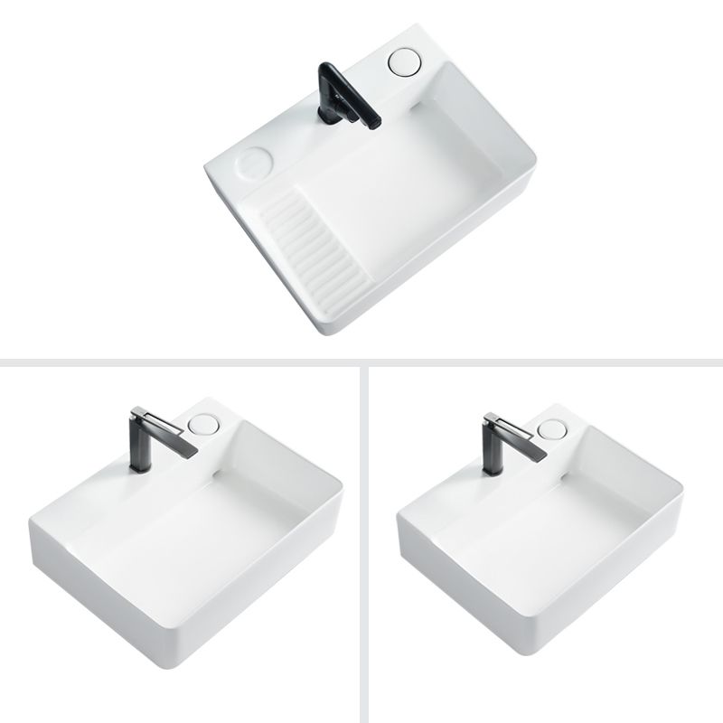 Modern Bathroom Sink Porcelain Rectangular Vessel Lavatory Sink with Pop-Up Drain