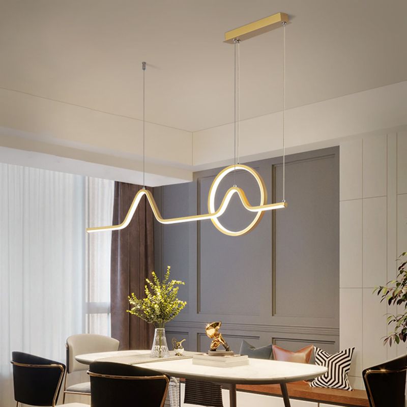 Geometric Island Lighting Contemporary Metal Island Chandelier Lights for Kitchen in Black