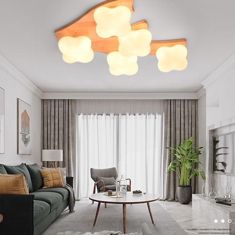 Creatieve houten inbouwplafondlamp van matglas, plafondmontage voor woonkamer