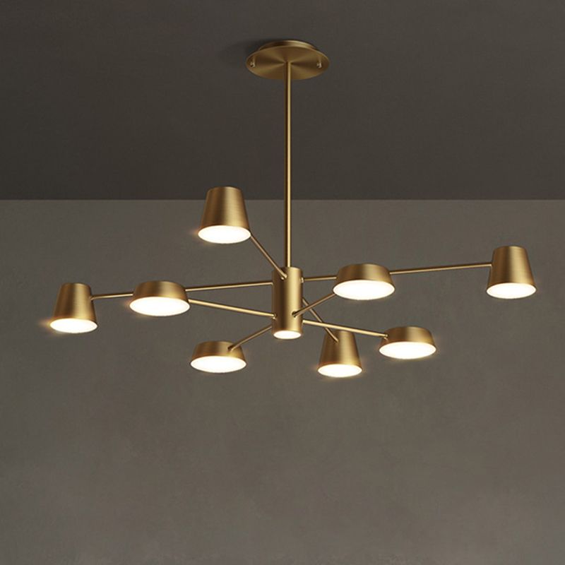 Conical Living Room Chandelier Metal Postmodern LED Suspension Pendant Light in Brass