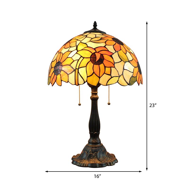 18 Inch Rustic Sunflower Desk Light with Switch/No Switch Stained Glass 1 Head Orange Desk Lamp for Study Room