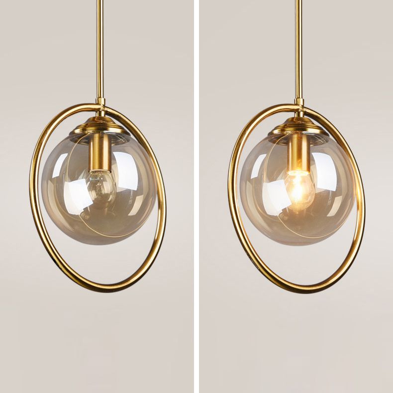 Luz de colgante de oro de vidrio en lámpara colgante de globo de hierro electroplacado de estilo artístico moderno