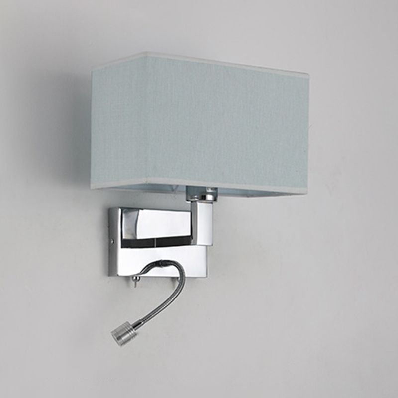 Metal Wall Sconce Modern Rectangle Shape Wall Light with Fabric Shade for Study
