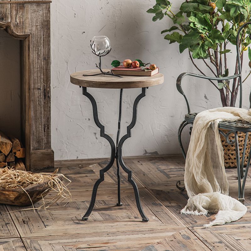 French Country Distressed Wooden Coffee Table Round Top Cocktail Table for Living Room