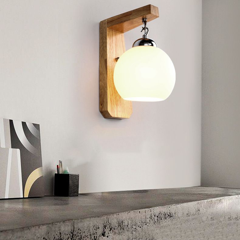 Contemporary Glass Vanity Light Simple Wooden Wall Light Sconce for Bathroom