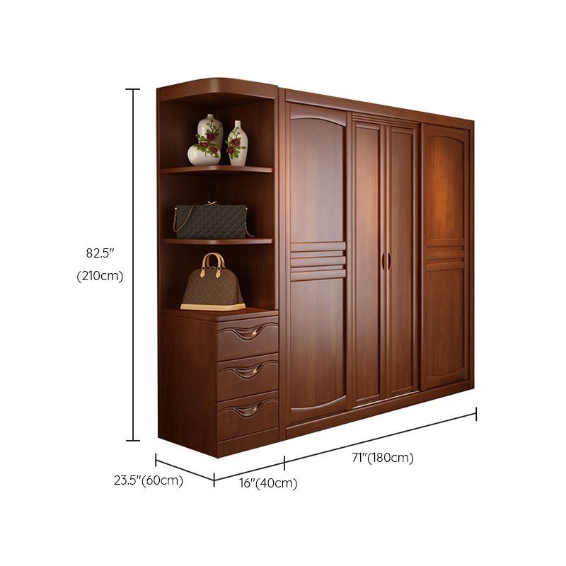 Rubber Wood Frame Wardrobe Freestanding Wardrobe Armoire with Shelves and Clothes Rail