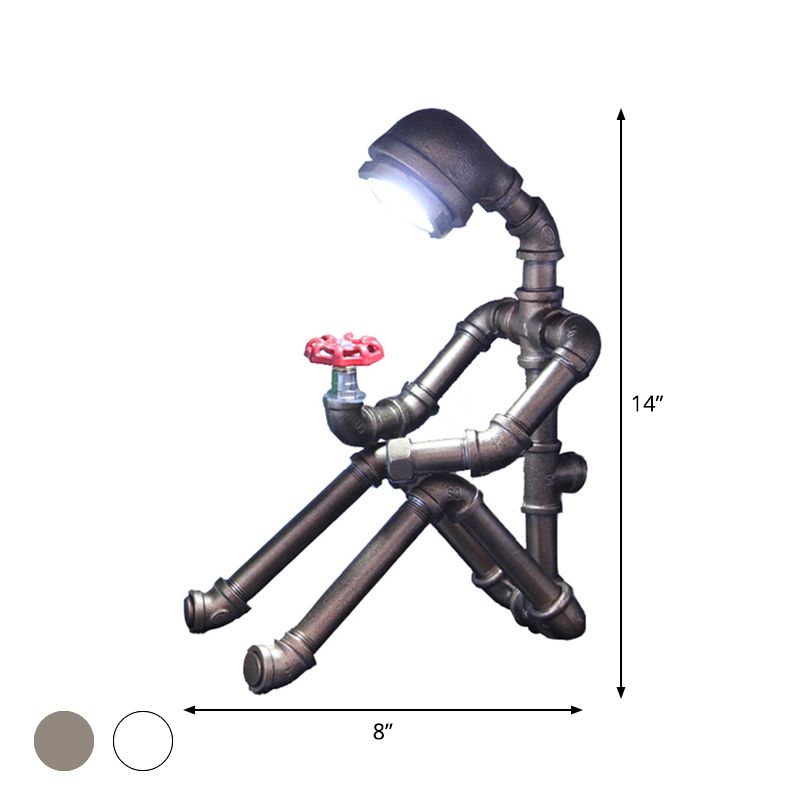 Lampada da comodino da letto per tubo-tubo da tubo in stile industriale in stile 1 testa argento/bronzo illuminazione da tavolo