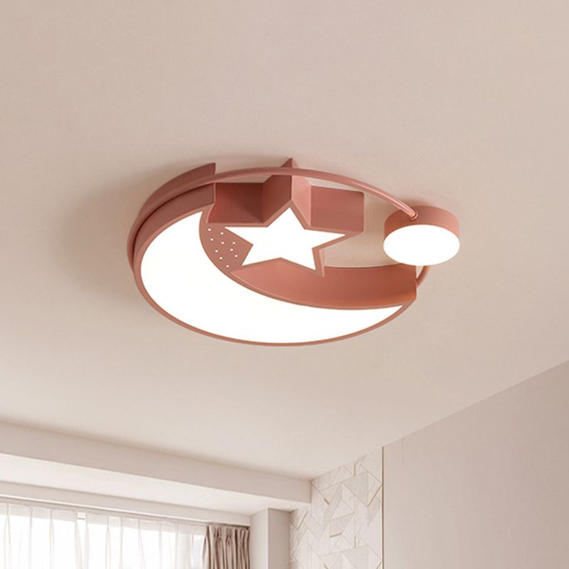 Pink Finish Mond und Sternenhimmel Flush Nordic LED Acryl Flushmount Licht für Mädchen Schlafzimmer